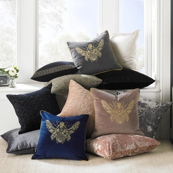 Paoletti Cerana Blue Bee Velvet Cushion 5 Paoletti Cerana Blue Bee Velvet Cushion - Image 5
