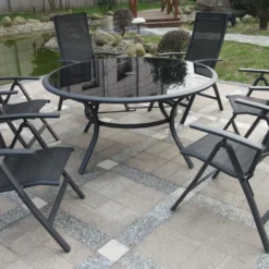 Sorrento 6 Seater Black Round Deluxe Recliner Dining Set