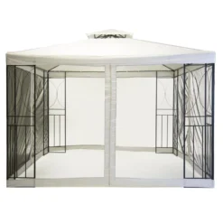 Steel 3m X 3m Cream Gazebo With Fly Screen