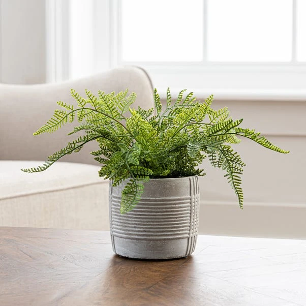 Artificial Green Fern In Grey Concrete Pot 1 Artificial Green Fern In Grey Concrete Pot