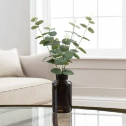 Artificial Eucalyptus In Black Vase