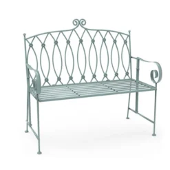 Wrought Iron 2 Seater Sage Green Bench