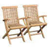 Set Of 2 Teak Wooden Folding Armchairs
