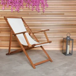 Eucalyptus Cream Wooden Deck Chair