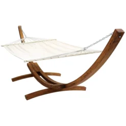 Extra Large Wooden Hammock With Arc Stand Cream Canvas