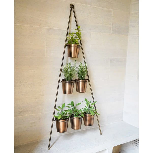 Gold Metal Wall Plant Stand With Planters 8 Gold Metal Wall Plant Stand With Planters - Image 8