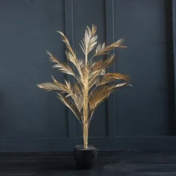 Artificial Gold Palm Tree In Black Plant Pot