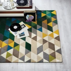 Flair Green Illusion Geometric Prism Rug