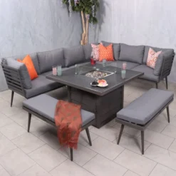 Mayfair 8 Seater 6 Piece Lounge Set With Square Firepit