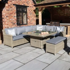 Wentworth 7 Piece Deluxe Modular Corner Lounge Set With Square Firepit
