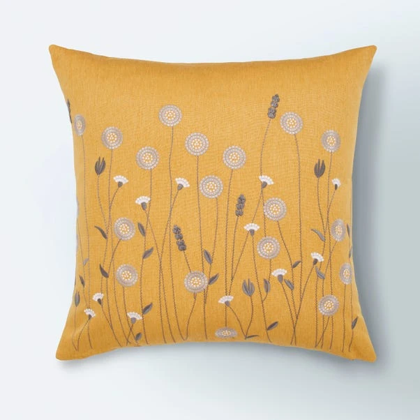 Scandi Floral Ochre Cushion Cover 1 Scandi Floral Ochre Cushion Cover