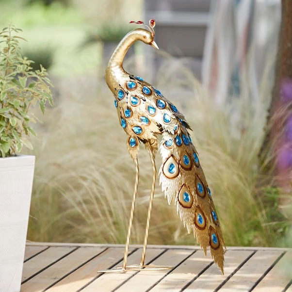 Gold Peacock Indoor Outdoor Ornament 1 Gold Peacock Indoor Outdoor Ornament