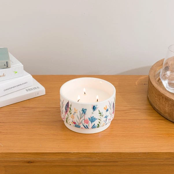 Floral Linen Ceramic Multi Wick Candle 1 Floral Linen Ceramic Multi Wick Candle