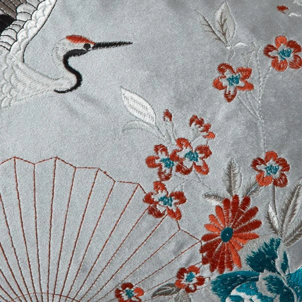 Embroidered Crane Silver Cushion Cover 2 Embroidered Crane Silver Cushion Cover - Image 2