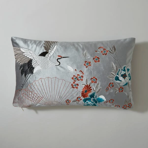Embroidered Crane Silver Cushion Cover 3 Embroidered Crane Silver Cushion Cover - Image 3