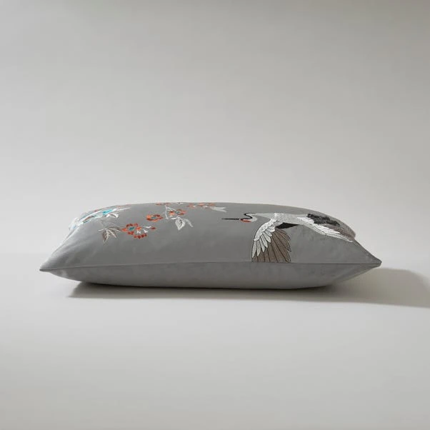 Embroidered Crane Silver Cushion Cover 4 Embroidered Crane Silver Cushion Cover - Image 4