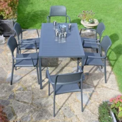 Cube Dining Table With 6 Bora Chair Set Anthracite -EGLO Shop 30826762 alt03