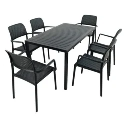 Cube Dining Table With 6 Bora Chair Set Anthracite -EGLO Shop 30826762 alt04