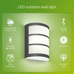 Philips Python Integrated LED Outdoor Wall Light, Cool White -EGLO Shop 30838313 alt03