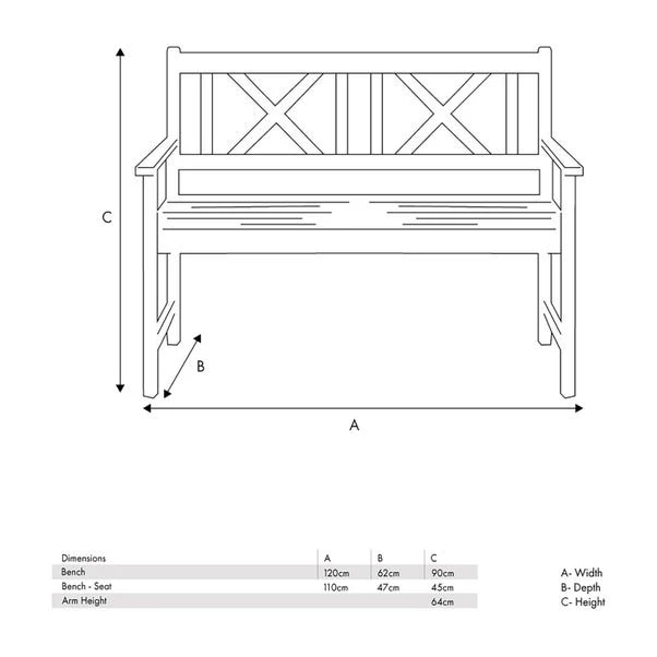 Cambridge 2 Seater Acacia Wood Bench 5 Cambridge 2 Seater Acacia Wood Bench - Image 5