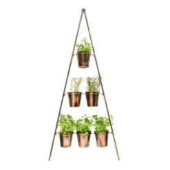 Gold Metal Wall Plant Stand With Planters 13 Gold Metal Wall Plant Stand With Planters -EGLO Shop 30849600 alt05