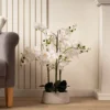 Artificial White Orchid In Grey Terrazzo Plant Pot