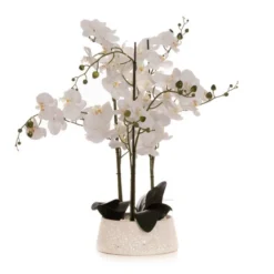Artificial White Orchid In Grey Terrazzo Plant Pot 9 Artificial White Orchid In Grey Terrazzo Plant Pot -EGLO Shop 30861403 alt04