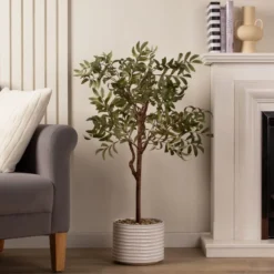 Artificial Olive Tree In White Ceramic Plant Pot