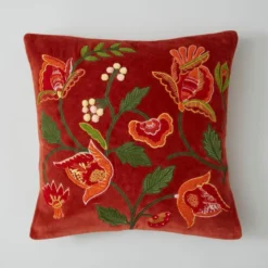 Embroidered Floral Velvet Cushion -EGLO Shop 30864553 alt02