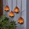 Set Of 4 Hanging Gold Leaf Outdoor LED Tealights