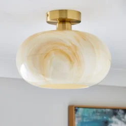 Lacey Alabaster Semi Flush Ceiling Light