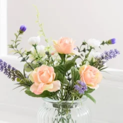 Artificial Rose And Lavender Bouquet In Glass Vase -EGLO Shop 30869206 alt02