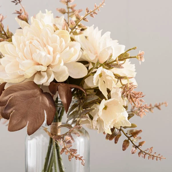 Artificial Dried Dahlia And Foliage Bouquet In Glass Vase 2 Artificial Dried Dahlia And Foliage Bouquet In Glass Vase - Image 2