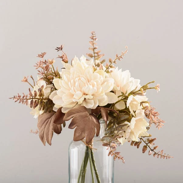Artificial Dried Dahlia And Foliage Bouquet In Glass Vase 3 Artificial Dried Dahlia And Foliage Bouquet In Glass Vase - Image 3