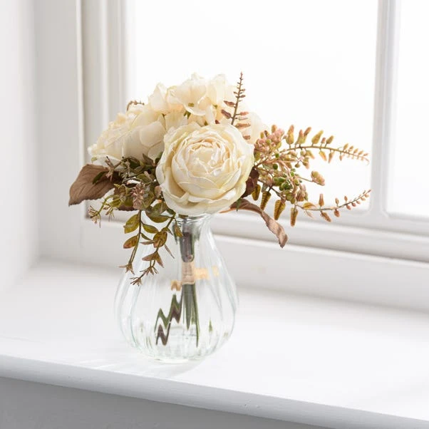 Artificial Dried Rose Bouquet In Glass Vase 4 Artificial Dried Rose Bouquet In Glass Vase - Image 4