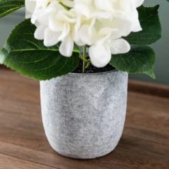 Artificial White Hydrangea In Grey Cement Plant Pot -EGLO Shop 30869579 alt03