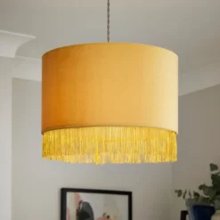 Fringed Velvet Drum Lamp Shade -EGLO Shop 30870733