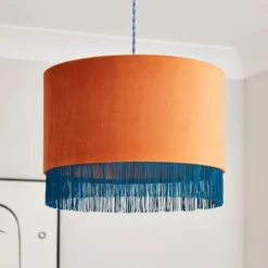 Fringed Velvet Drum Lamp Shade -EGLO Shop 30870757