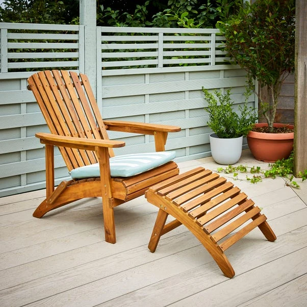 Wooden Adirondack Chair With Footstool 1 Wooden Adirondack Chair With Footstool