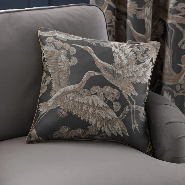 Dorma Gilded Crane Grey Square Cushion 1 Dorma Gilded Crane Grey Square Cushion