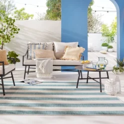 Striped Reversible Indoor Outdoor Blue & Yellow Rug 15 Striped Reversible Indoor Outdoor Blue & Yellow Rug -EGLO Shop 30887444