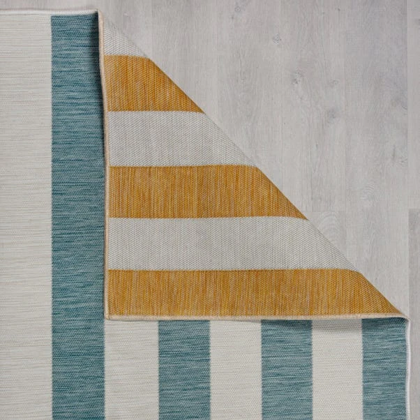 Striped Reversible Indoor Outdoor Blue & Yellow Rug 8 Striped Reversible Indoor Outdoor Blue & Yellow Rug - Image 8