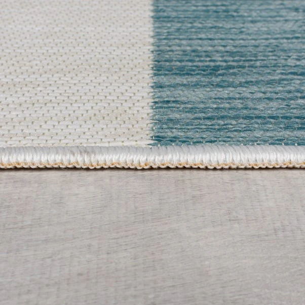 Striped Reversible Indoor Outdoor Blue & Yellow Rug 4 Striped Reversible Indoor Outdoor Blue & Yellow Rug - Image 4