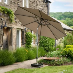 Riva 2.5m Round Parasol With Rome Polished Black Granite Wheeled Parasol Base