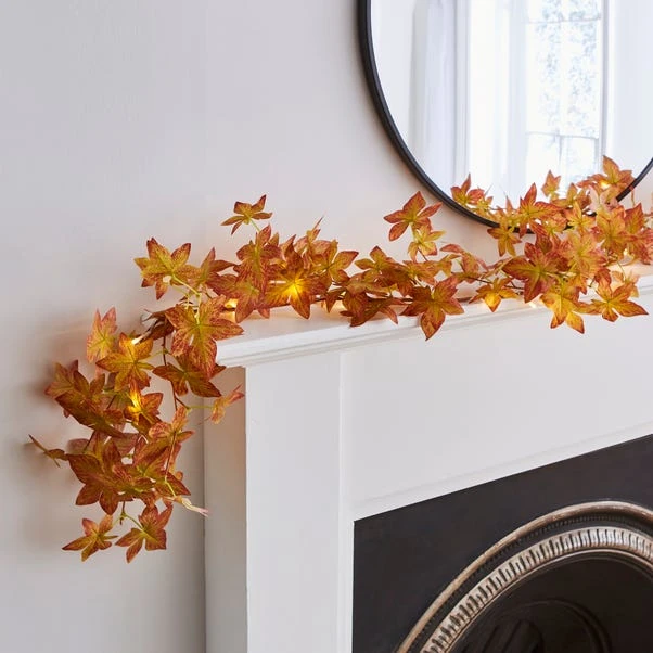 Artificial Autumnal Leaves Lit Garland 1 Artificial Autumnal Leaves Lit Garland