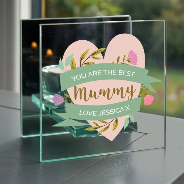 Personalised Floral Heart Mirrored Glass Tealight Holder 1 Personalised Floral Heart Mirrored Glass Tealight Holder