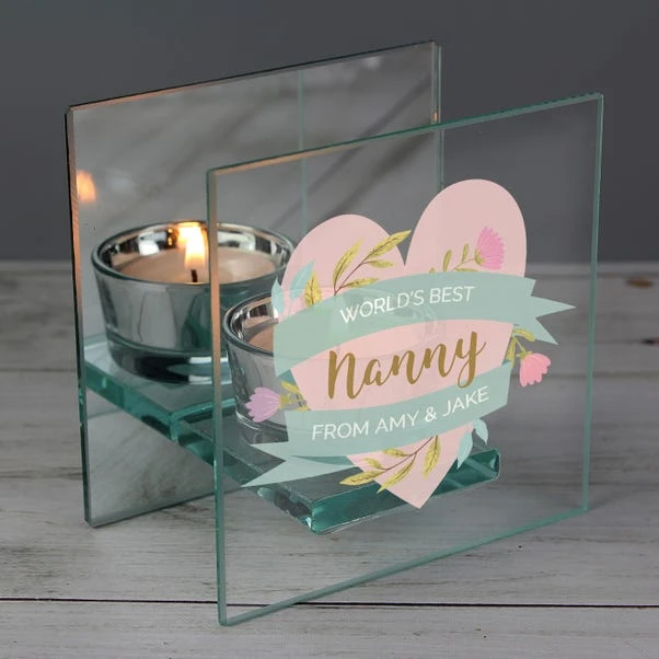 Personalised Floral Heart Mirrored Glass Tealight Holder 2 Personalised Floral Heart Mirrored Glass Tealight Holder - Image 2