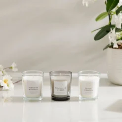 Set Of 3 Pear & Gardenia, Plum & Patchouli And Tuberose & Freesia Candles