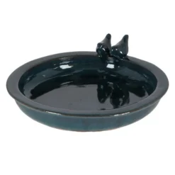 Fallen Fruits Petrol Ceramic Round Bird Bath