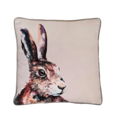 Meg Hawkins Hare Square Cushion With Wooden Buttons